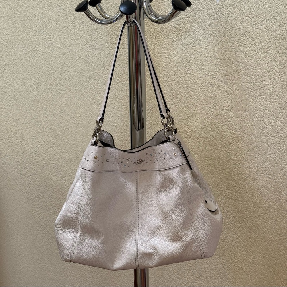 Coach Lexy Stardust Studded Chalk Leather Shoulder Bag Purse F29595 - Picture 4 of 17